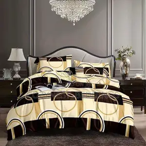 Cream Brown Geometric Duvet, Bedsheet Set With Pillowcases (6x7)