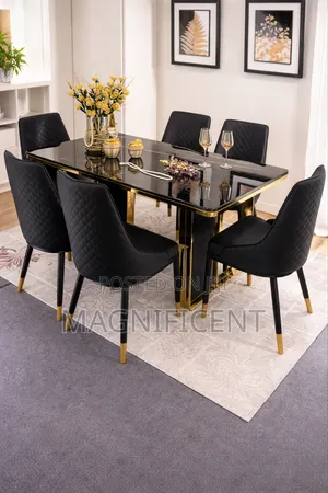 Premium Dining Set With 6 Chairs – Elegant Black Gold Design