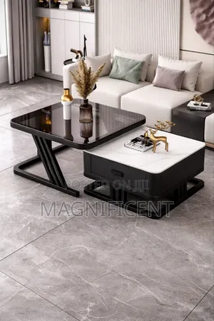 Premium2n1 Nesting Coffee Table Set With Drawer Marble Glass Top Des