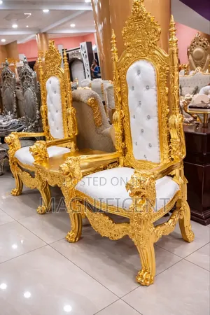 Premium Royal Luxury Throne Chair Set Gold Carved King Queen Seats a T