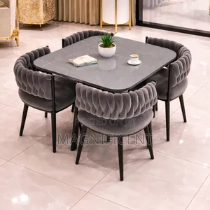 Premium Modern 6-Seater Marble Dining Table Set W Luxury Velvet Chairs