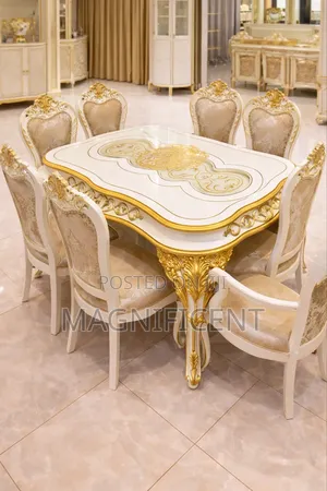 Premium Royal Classic 8-Seater Dining Table Set – Luxury White Gold