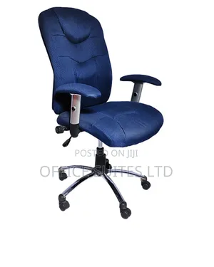 Blue Fabric Ergonomic Swivel Chair With Lumber Support