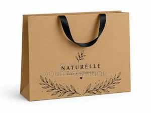 Brown A4 Landscape Paper Bag, Ribbon Handle, 110gsm, One Color Print