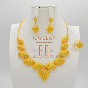 Gold Plated Jewelry Set for Ladies. Necklace, Bangle, Earrings