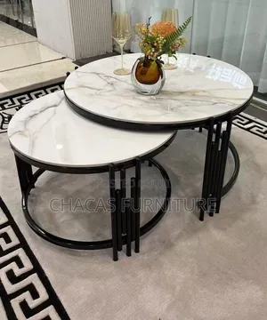 Modern Nesting Coffee Table Set – Marble Matte Black (2-Piece)