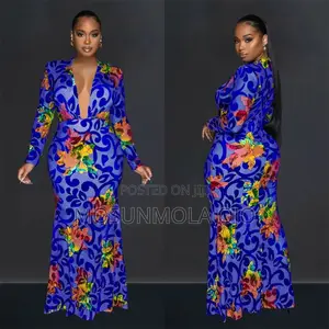 New Sexy Deep v Neck High Stretch Print Bodycon Long Sleeve Prom Dress
