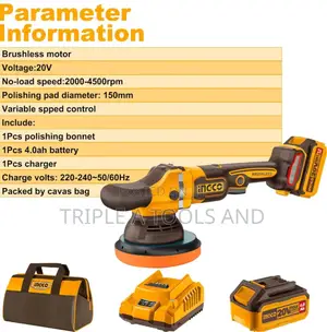 Ingco 20v Brushless Orbital Polisher 150mm, Polisher 6 Variable Speeds