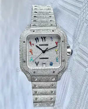 Iced Out Cartier Arabic Dial Wrist Watch
