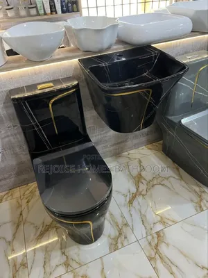 Luxury Black and Gold Marble Toilet and Wall-Hung Basin Set