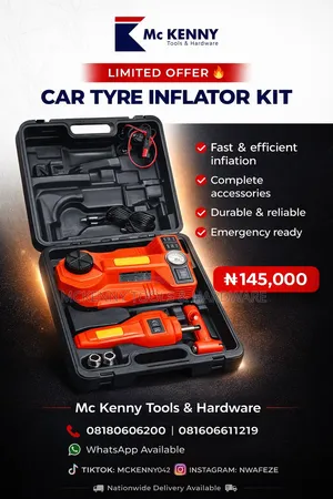 Electric Jack With Tyre Inflector and Tools