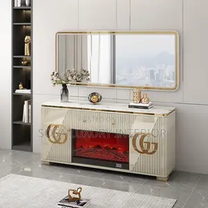 Brand New Luxury Beige Gg Tv Console With Electric Fireplace