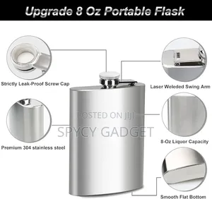 8oz Stainless Steel Liquor Hip Flask Screw Cap