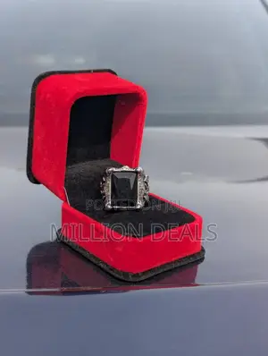 Pattern Ski Punk Men's Black Iced Silver Ring