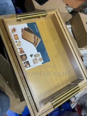 3 in 1 Wooden Tray With Gold Handle