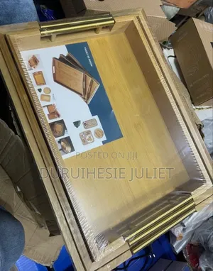 3 in 1 Wooden Tray With Gold Handle