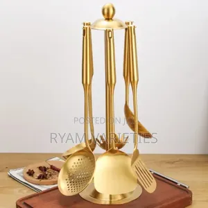 Quality 7pcs Stainless Steel Gold Cooking Spoon Set