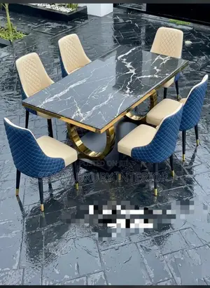 Premium Black Marble Dining Table Set