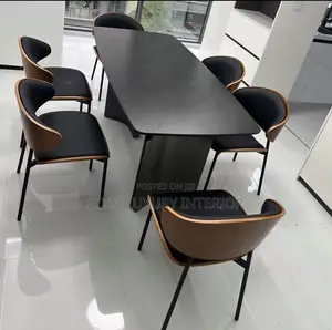 Premium Black Dining Table Set With Wood Accent Chairs