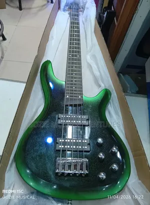 Ibanez Active Bass Guitar Five String Green Colour