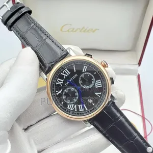 Cartier Leather Chronograph Watch in "Black and Brown" -Leather