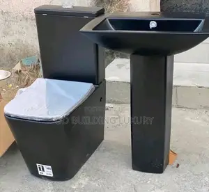 Black Two-Piece Water Closet and Pedestal Basin Set