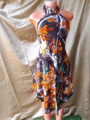 Elegant Leaf Print Halter Neck Mini Dress for Ladies
