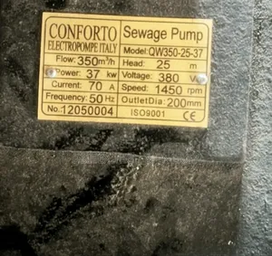 Conforto 37kw Industrial Sewage Pump – 350m3/H High Capacity