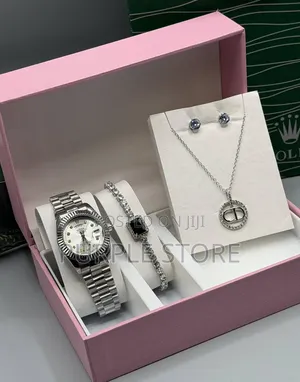 Rolex Ladies Siiver Watch, Bracelet, Necklace and Earrings-Set 