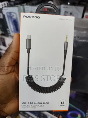 Porodo Usb C to Audio Jack Coiled Aux Cable 1.5meter