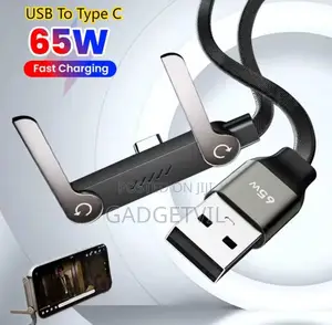 65w Folded Stand Braided Elbow Usb a to Type C Data Cable