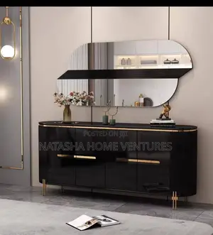 Luxury Black Gold Sideboard With Asymmetric Mirror