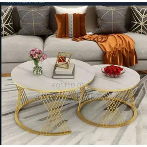 White and Gold 2 in 1 Faux Marble Center Table
