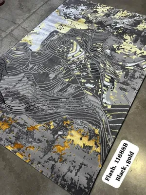 Flash 11688b Black and Gold Center Rug Turkish