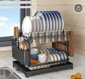 Luxury 2-Tier Dish Drying Rack With a Draining Tray,