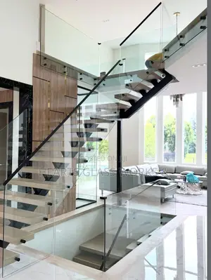 Floating Stairs Installed With Black Stand Off Pins