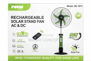 18" Iwin Rechargeable Ac/Dc Solar Standing Fan-Solar Panel and 2-Bulb