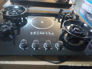 Gas Hob,Glass Flip Up 4 Burner + 1 Electric With Timer Cooker