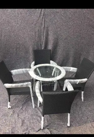 Modern Black Wicker Restaurant Table and Chairs Set