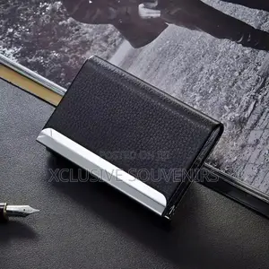 Men Luxury Leather Magnetic Lock Stainless Steel Card Holder Black