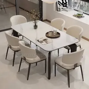 Modern 6-Seater Marble-Effect Dining Table Set