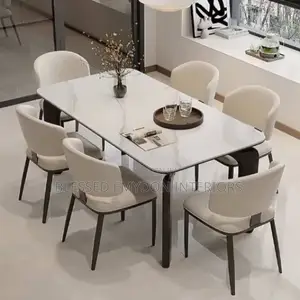 Modern 6-Seater Marble-Effect Dining Table Set