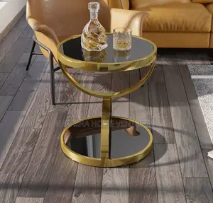 Gold Smoked Glass Round Side Table