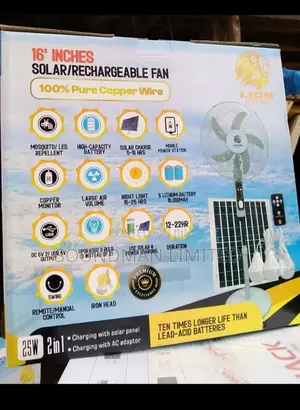 Lion Electric Solar Rechargeable Fan With Solar Panel