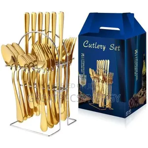 24 PCS Cutlery Set -Gold and Plastic
