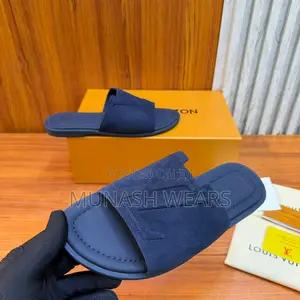 Louis Vuitton Slipers Available in Blue and Black Suede