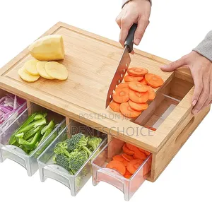 Bamboo Cutting Board With 4 Containers