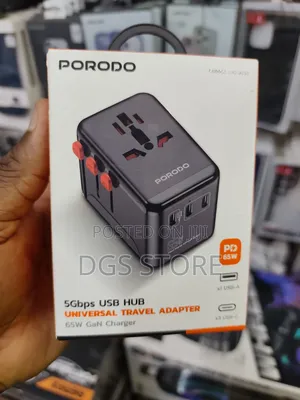 Porodo 5gbps Usb Hub Universal Travel Adapter 65w Gan Charger