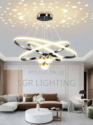 Noridc-Led Starry Sky Projection Black Chandelier, Hanging Lamps