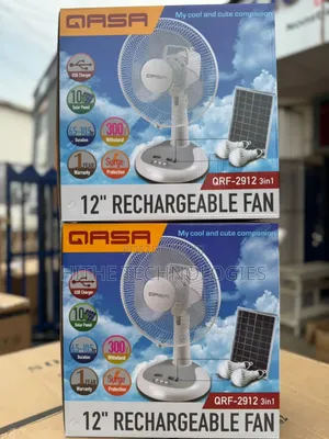 12" Rechargeable Table Fan With 2 Bulb